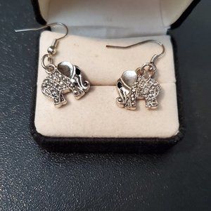 Silver Tone Artisan Elephant Hook Earrings Animal